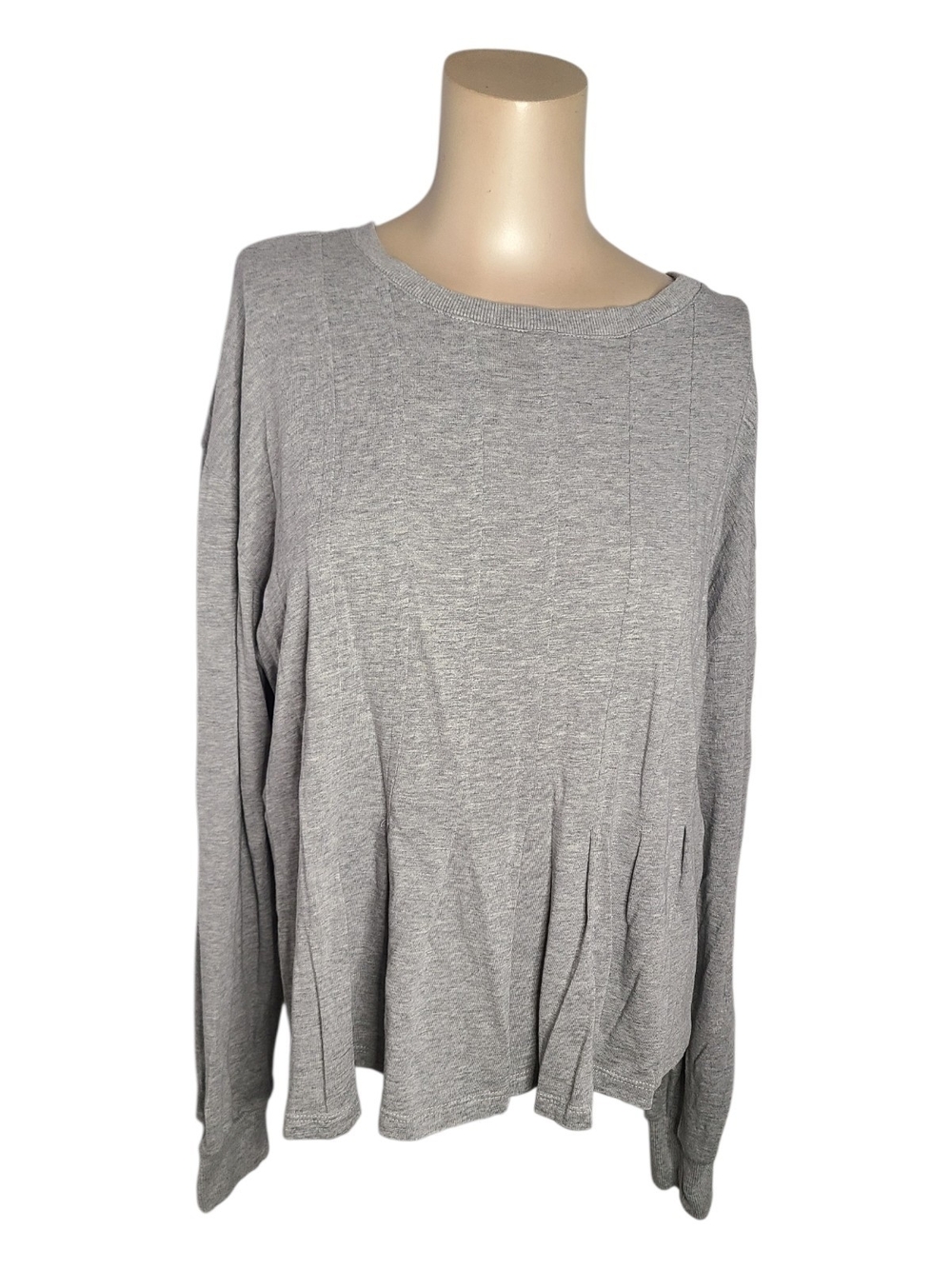 Crown & Ivy Heather Gray Pleated Peplum Long Sleeve Top Size L Cotton Modal